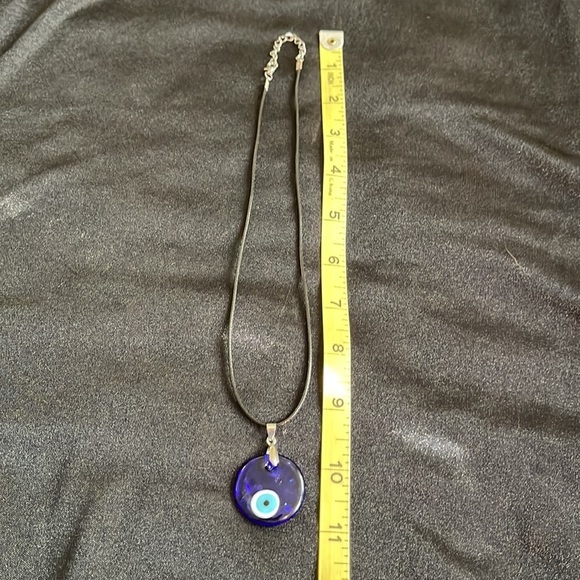 Evil Eye Turkish Glass Pendant with Black Cord Adjustable Necklace - Picture 5 of 5